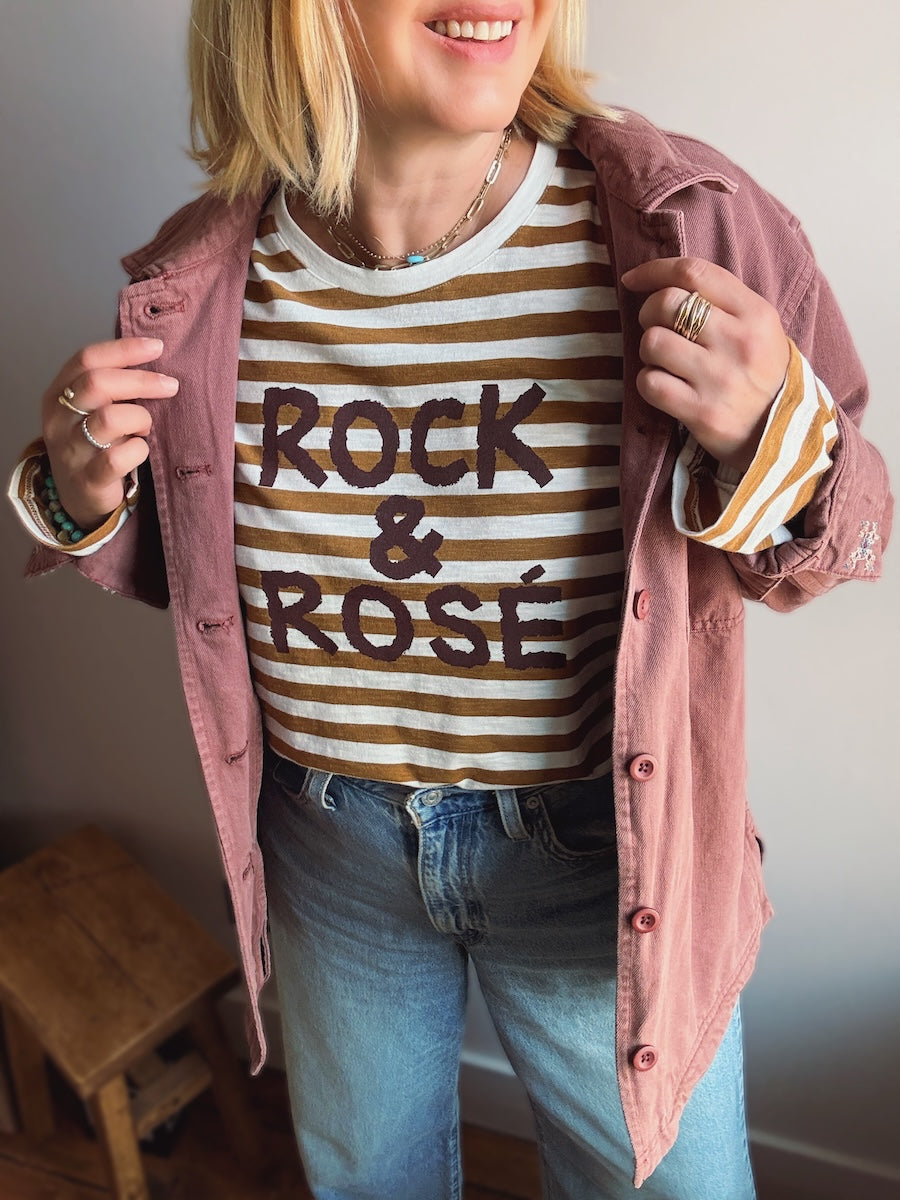 Rock and Rosé Bronze Stripe Long Sleeve Tee