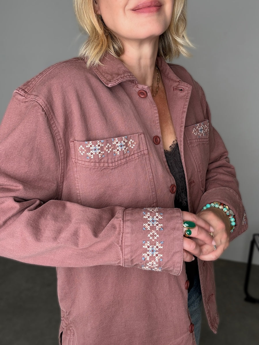 Sienna Embroidered Utility Jacket Sequoia Red Brick Brown