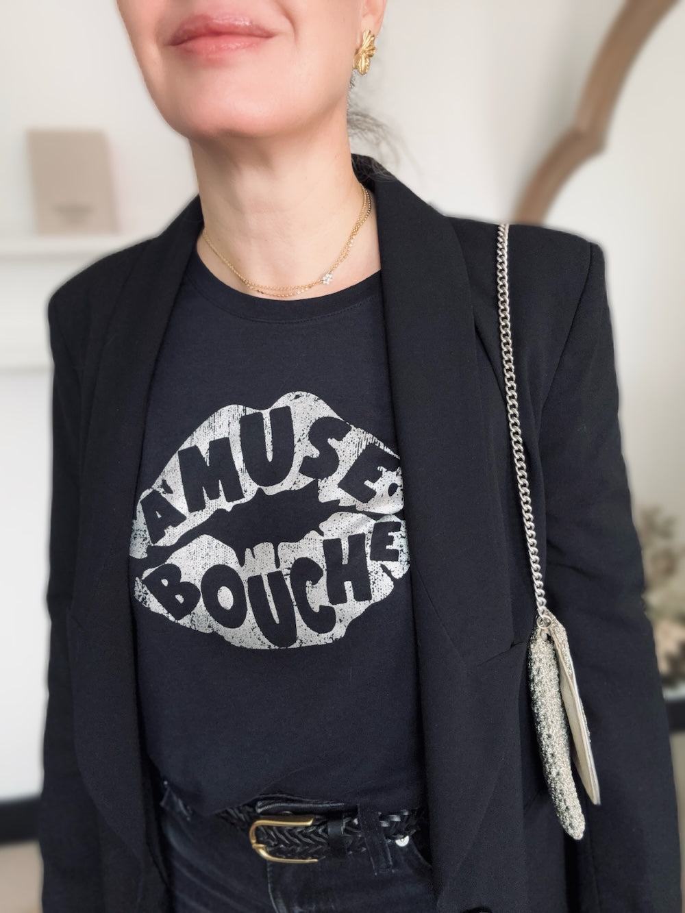 Amuse Bouche Lips Long Sleeve T-Shirt Black Silver