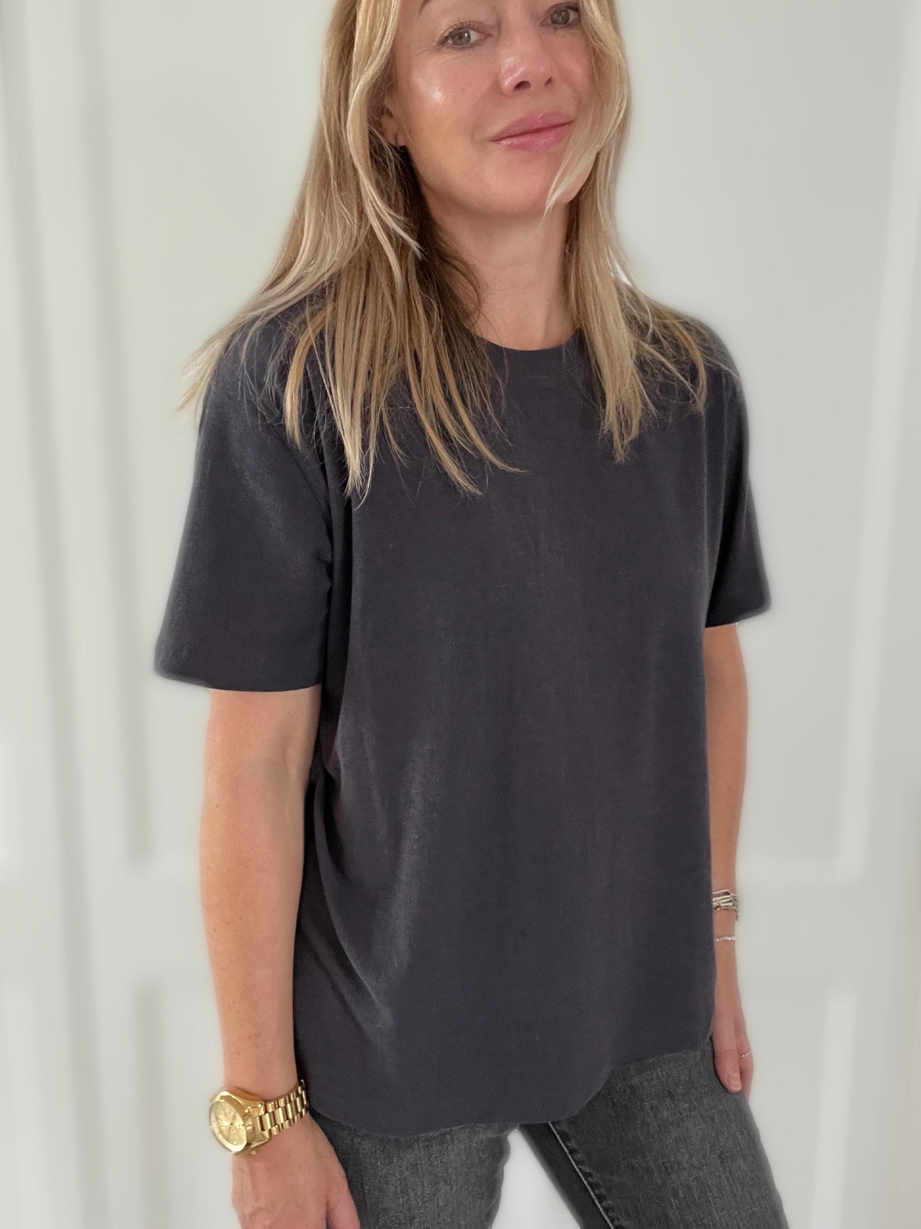 Lola Slouch Linen Blend Tee Faded Black | fwp by rae