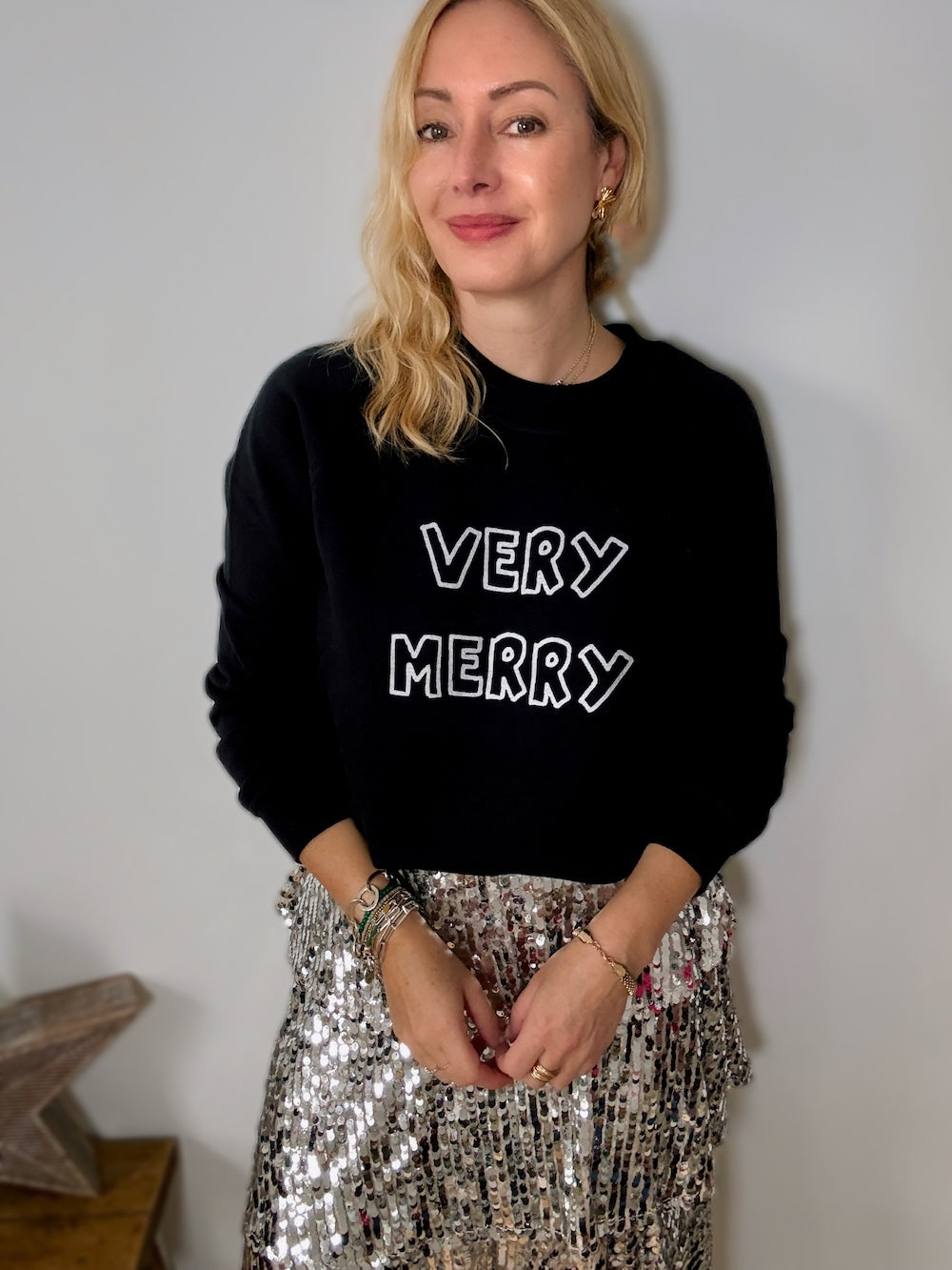 Very Merry Sweatshirt Black Silver