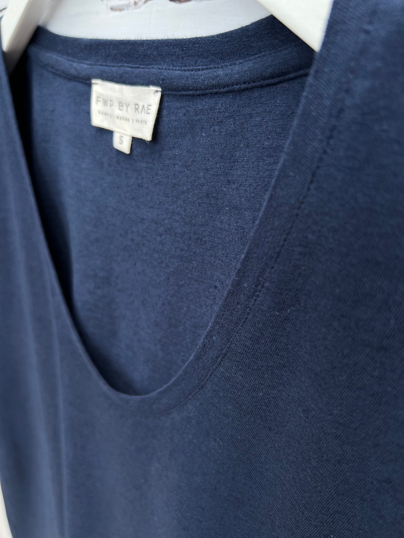 Manon Linen Cotton Navy T-Shirt Deep Neckline