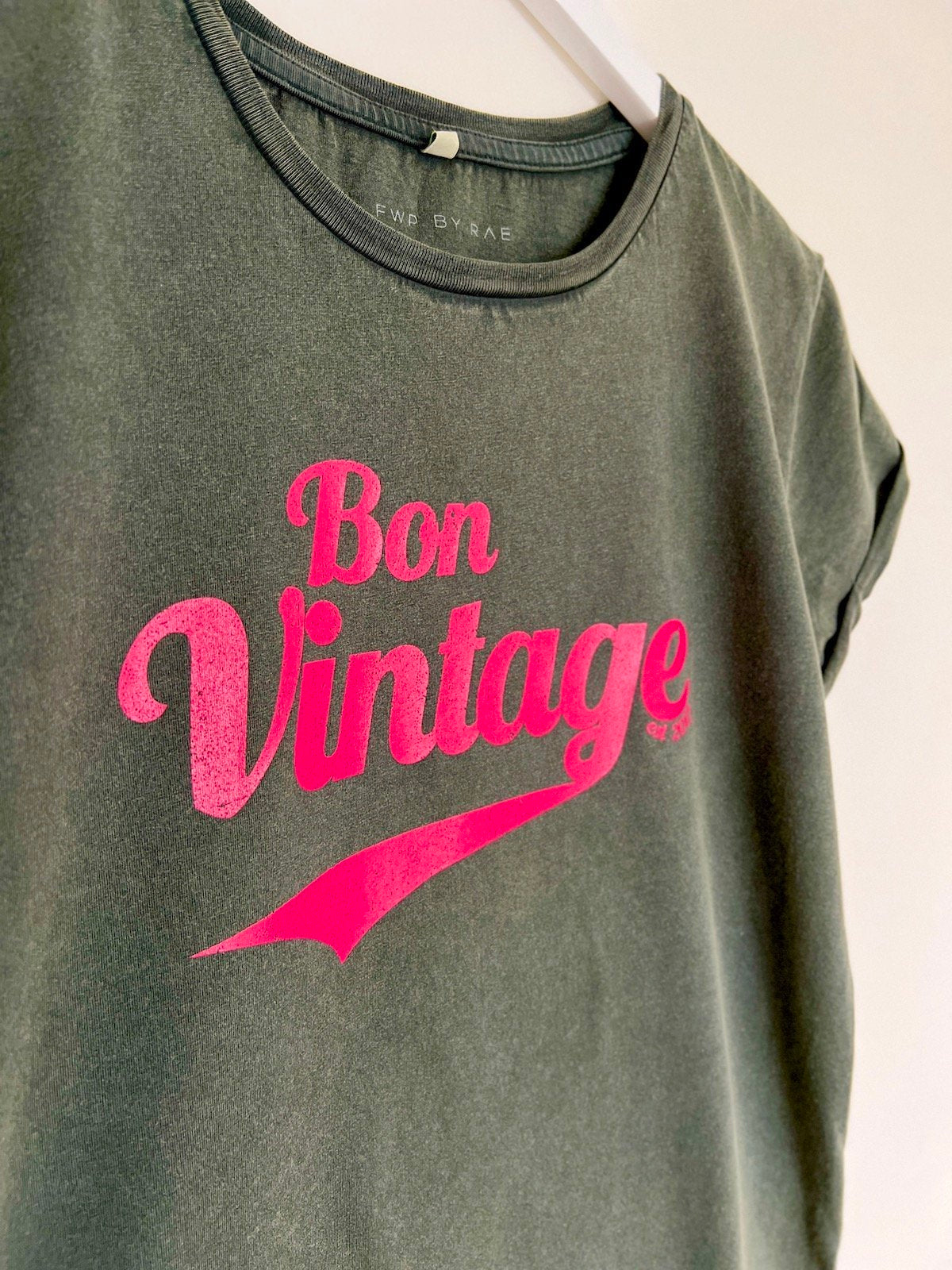 Bon vintage retro tee stone wash green hot pink | fwp by rae | vintage t-shirt