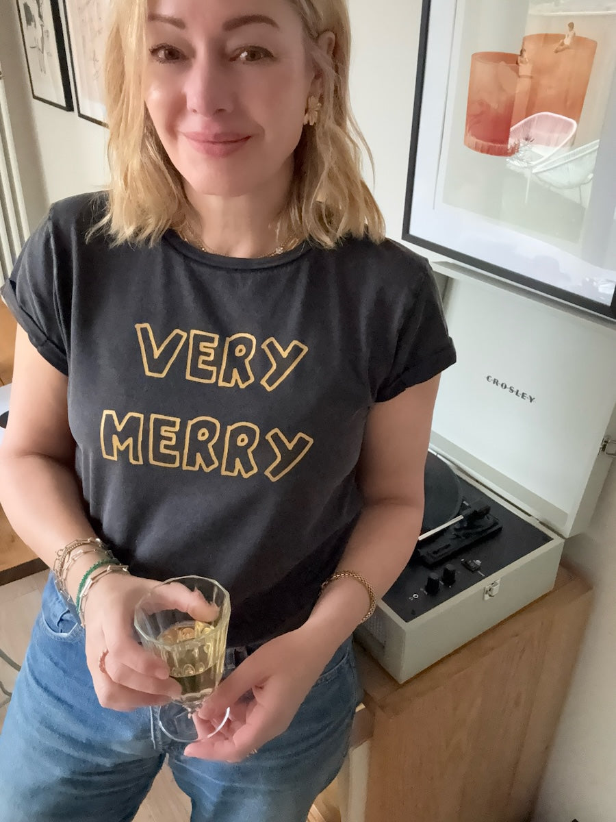 Very Merry T-shirt Stone Wash Black Gold