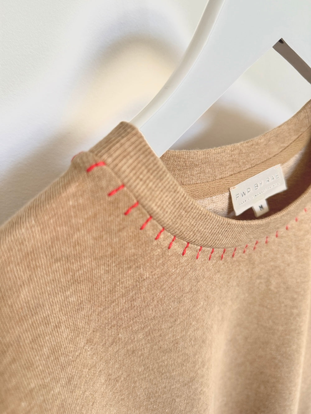 Maeve Fine Knit Blanket Stitch Sweatshirt Camel