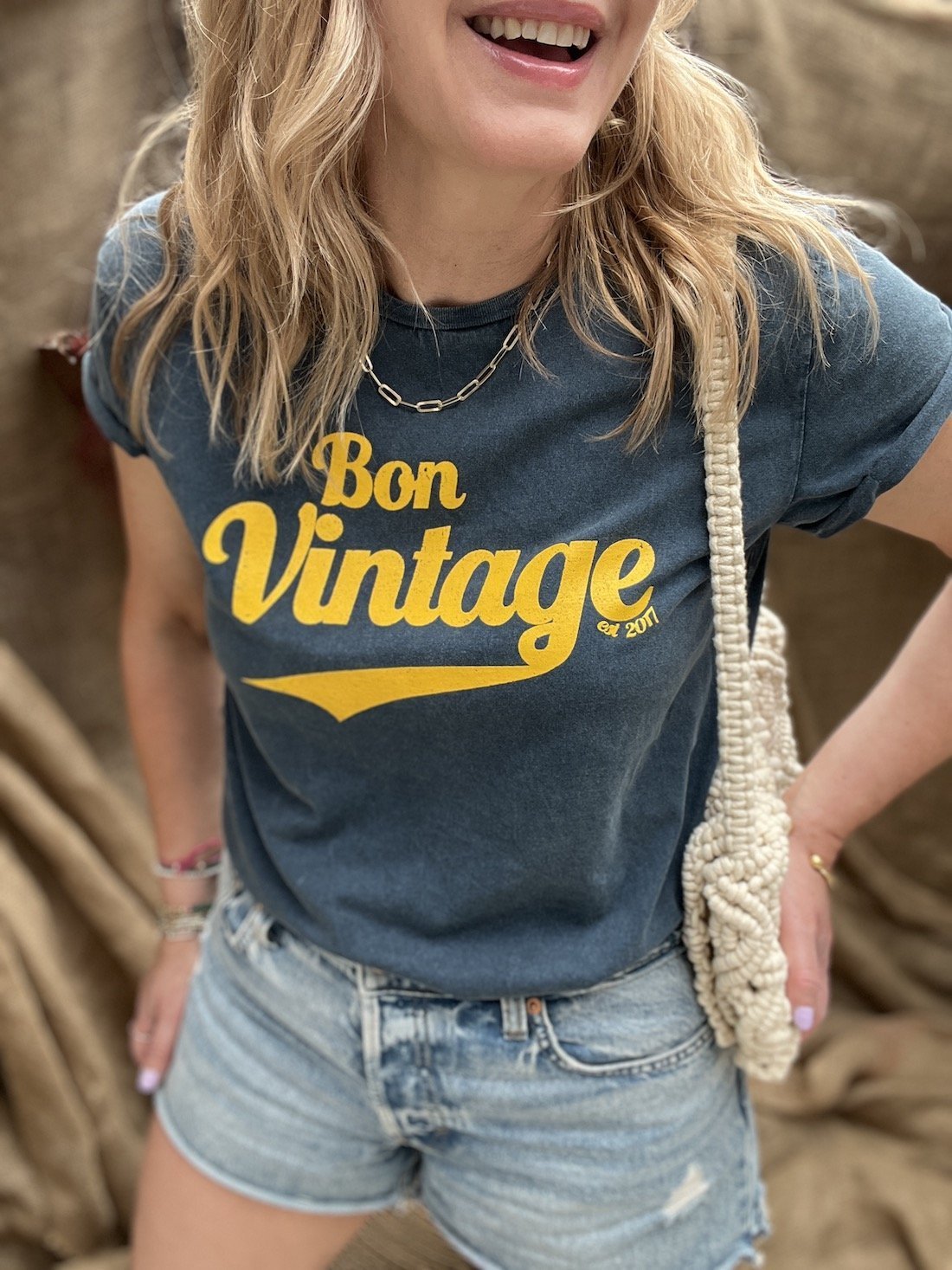 bon vintage retro tee stone wash denim yellow | fwp by rae