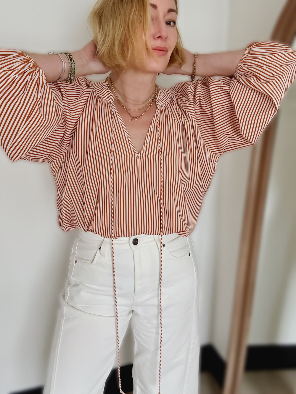 Emily Poet Blouse Butterscotch Orange Candy Stripe