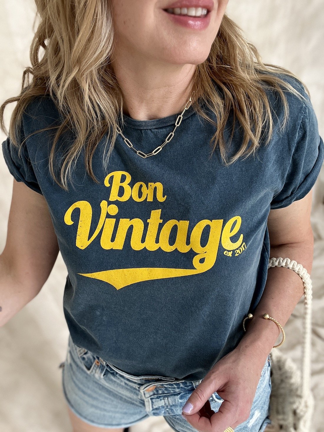 bon vintage retro tee stone wash denim yellow | fwp by rae