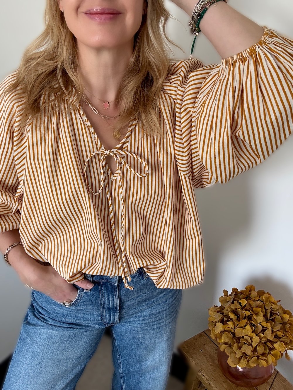 Emily stripe poet blouse mustard | fwp by rae blouse