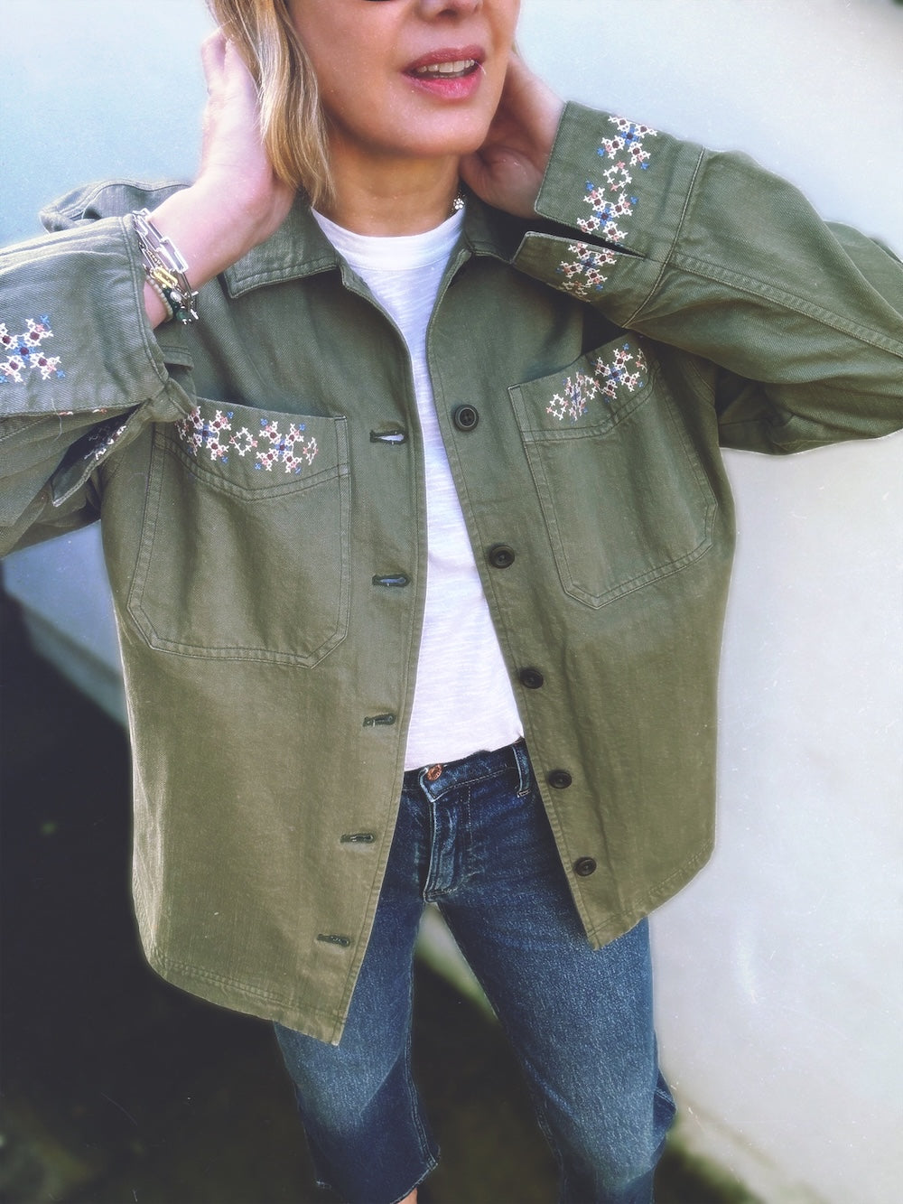 Sienna Embroidered Utility Jacket Khaki