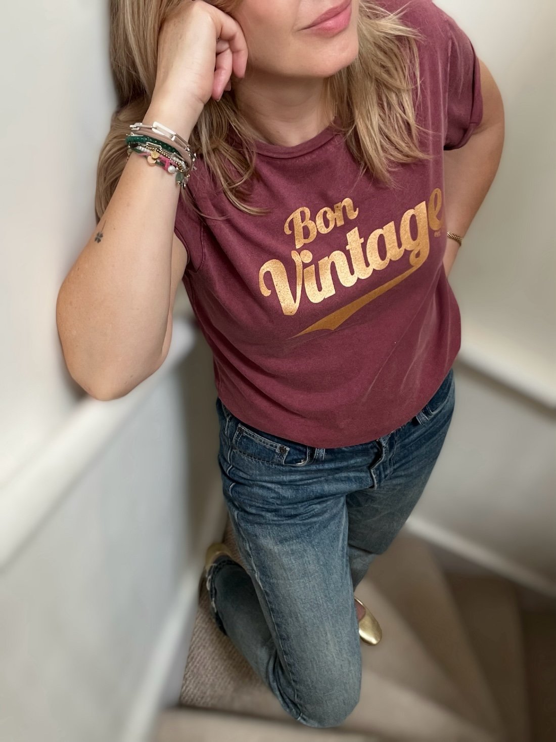 bon vintage retro stone wash burgundy gold | fwp by rae | burgundy slogan t-shirt