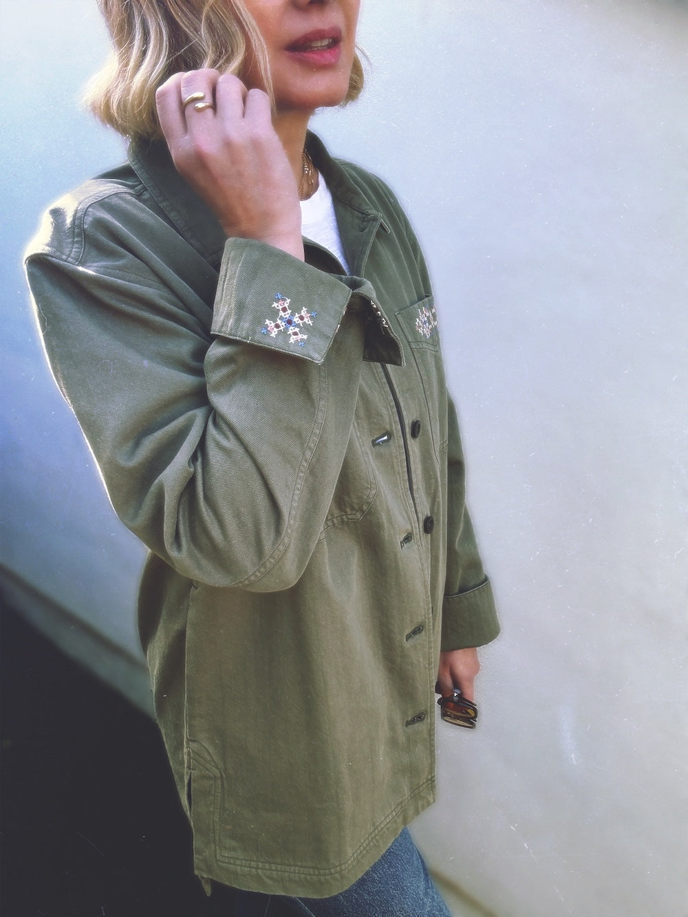 Sienna Embroidered Utility Jacket Khaki