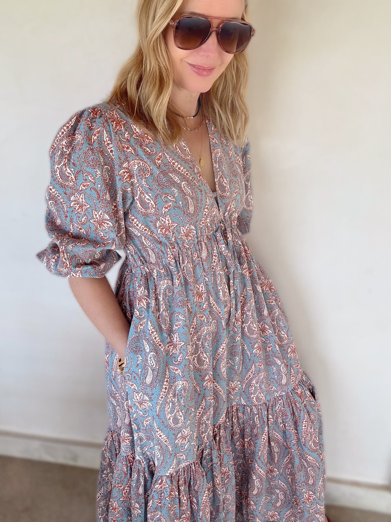 Vanessa Long Tiered Dress Floral orange