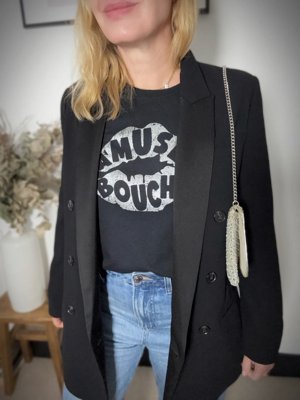 Amuse Bouche Lips Long Sleeve T-Shirt Black Silver