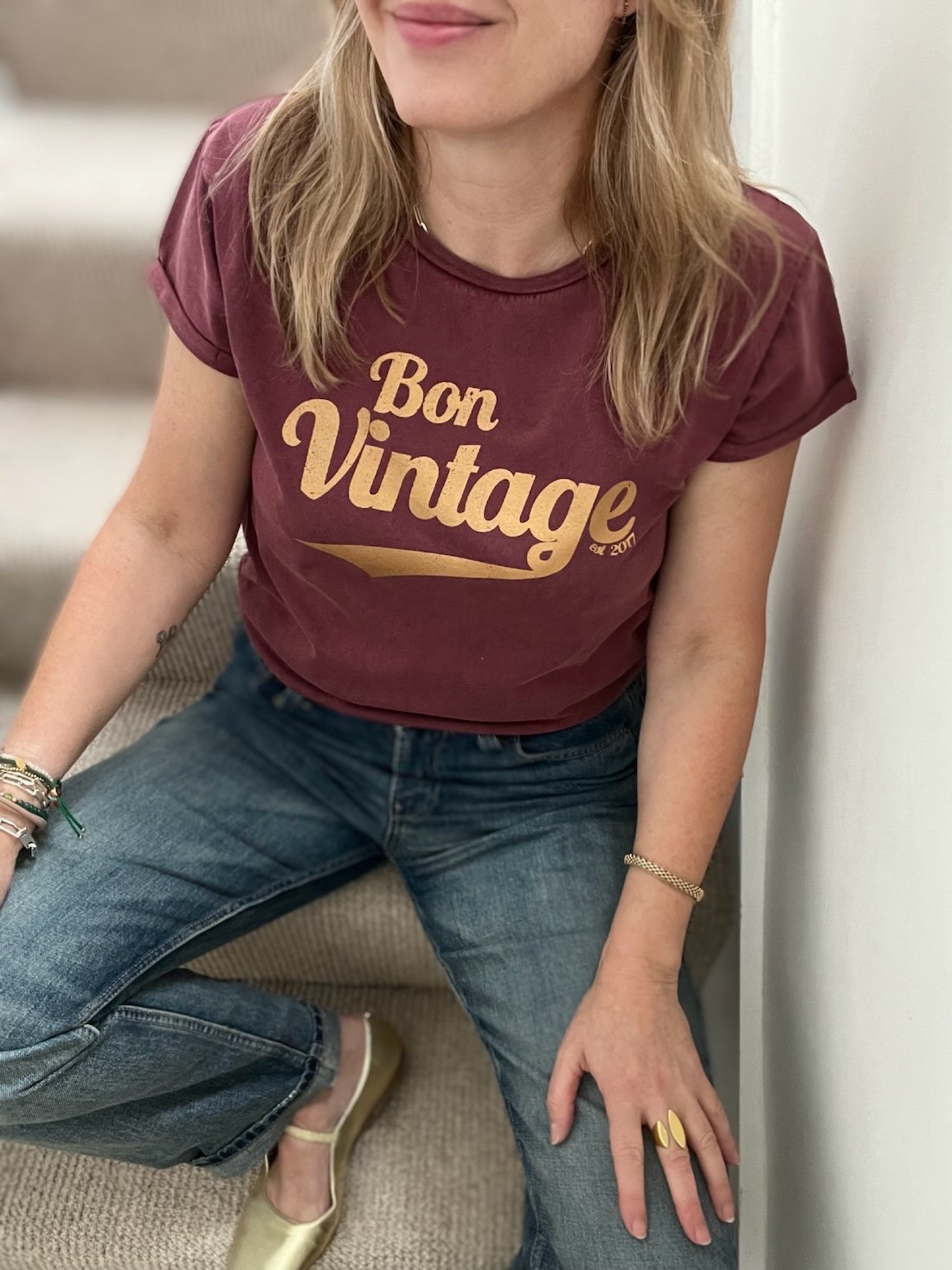 bon vintage retro stone wash burgundy gold | fwp by rae | burgundy slogan t-shirt