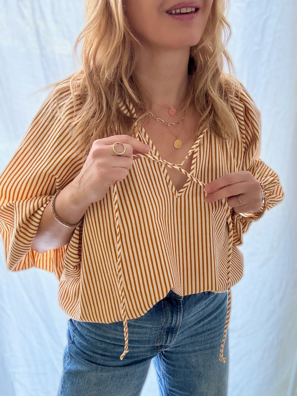 Emily stripe poet blouse mustard | fwp by rae blouse