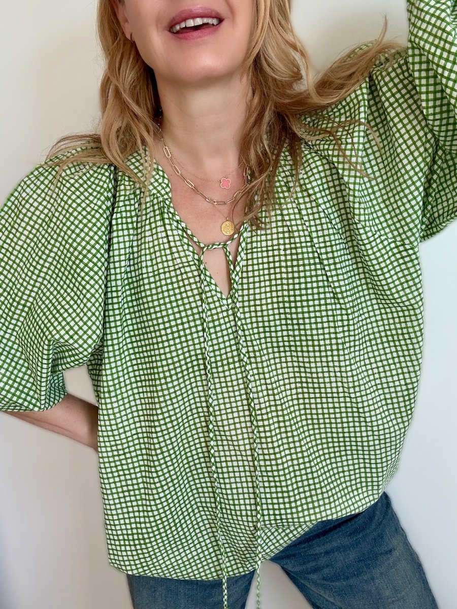 Emily green checkered poet blouse | fwp by rae blouses