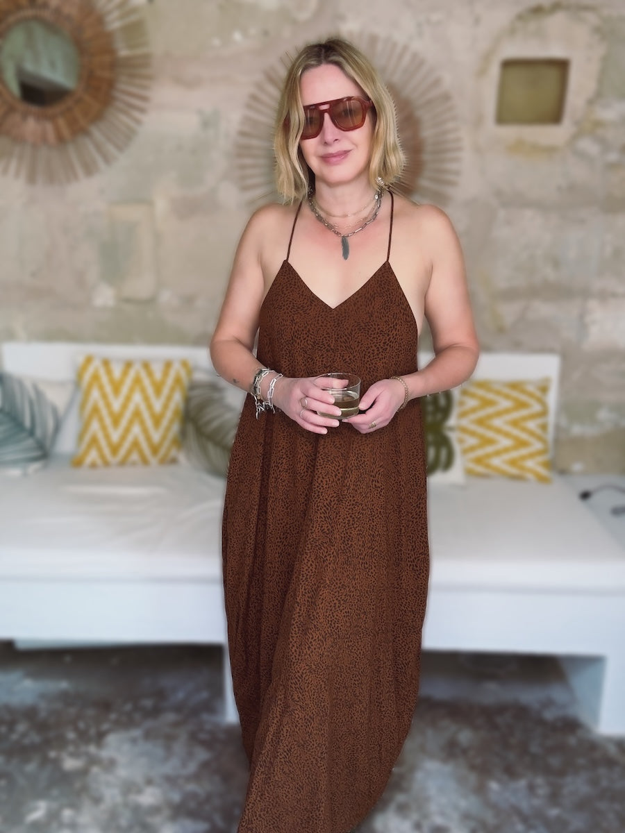 Uma Halter Neck Summer Maxi Dress Brown