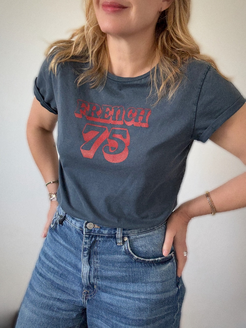 French75 Tee Stone Wash Denim Red
