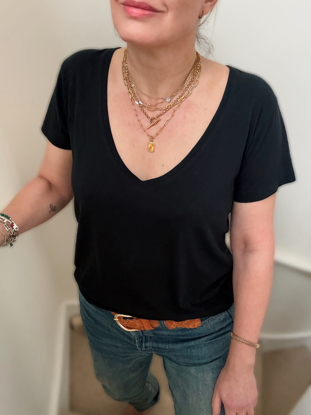 Cindy Deep V Neck Soft Bamboo T-Shirt Black