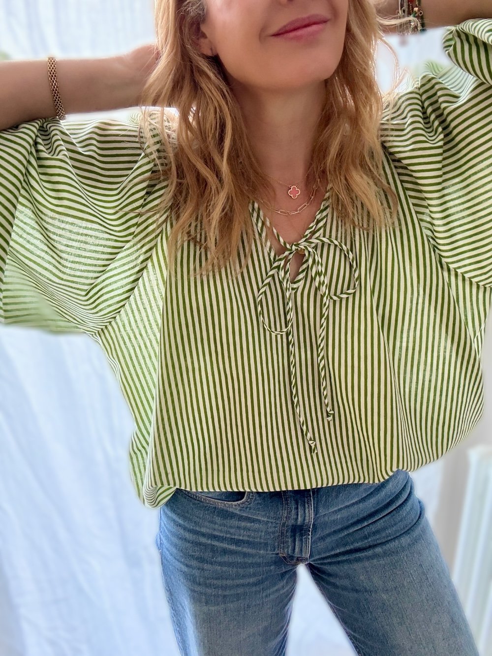 Emily stripe poet blouse green | fwp by rae blouse