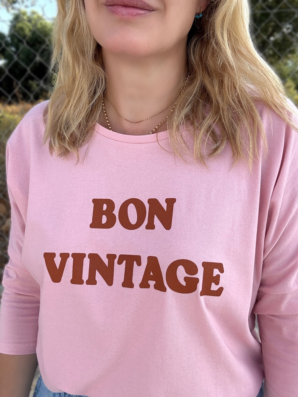 Bon Vintage 3/4 Sleeve Organic Cotton Top Pink Caramel