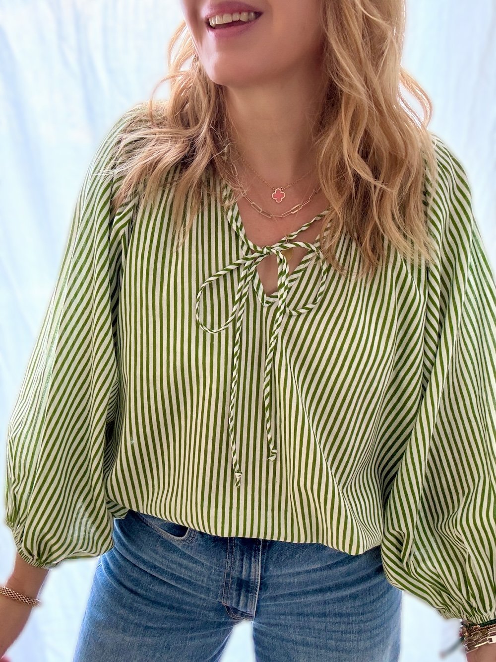 Emily stripe poet blouse green | fwp by rae blouse