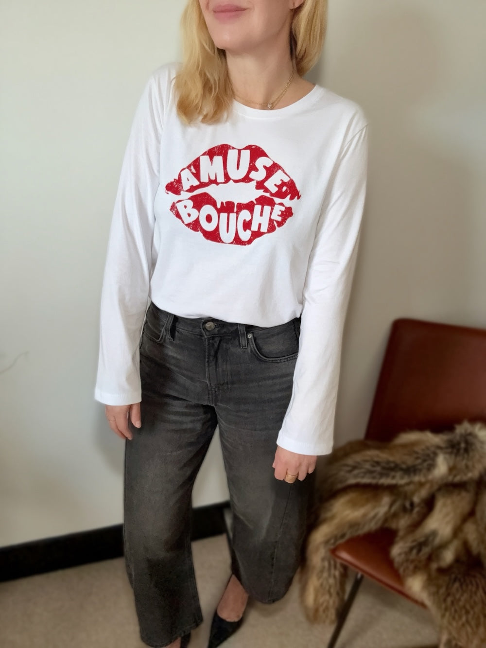 Amuse Bouche Lips Long Sleeve T-Shirt White