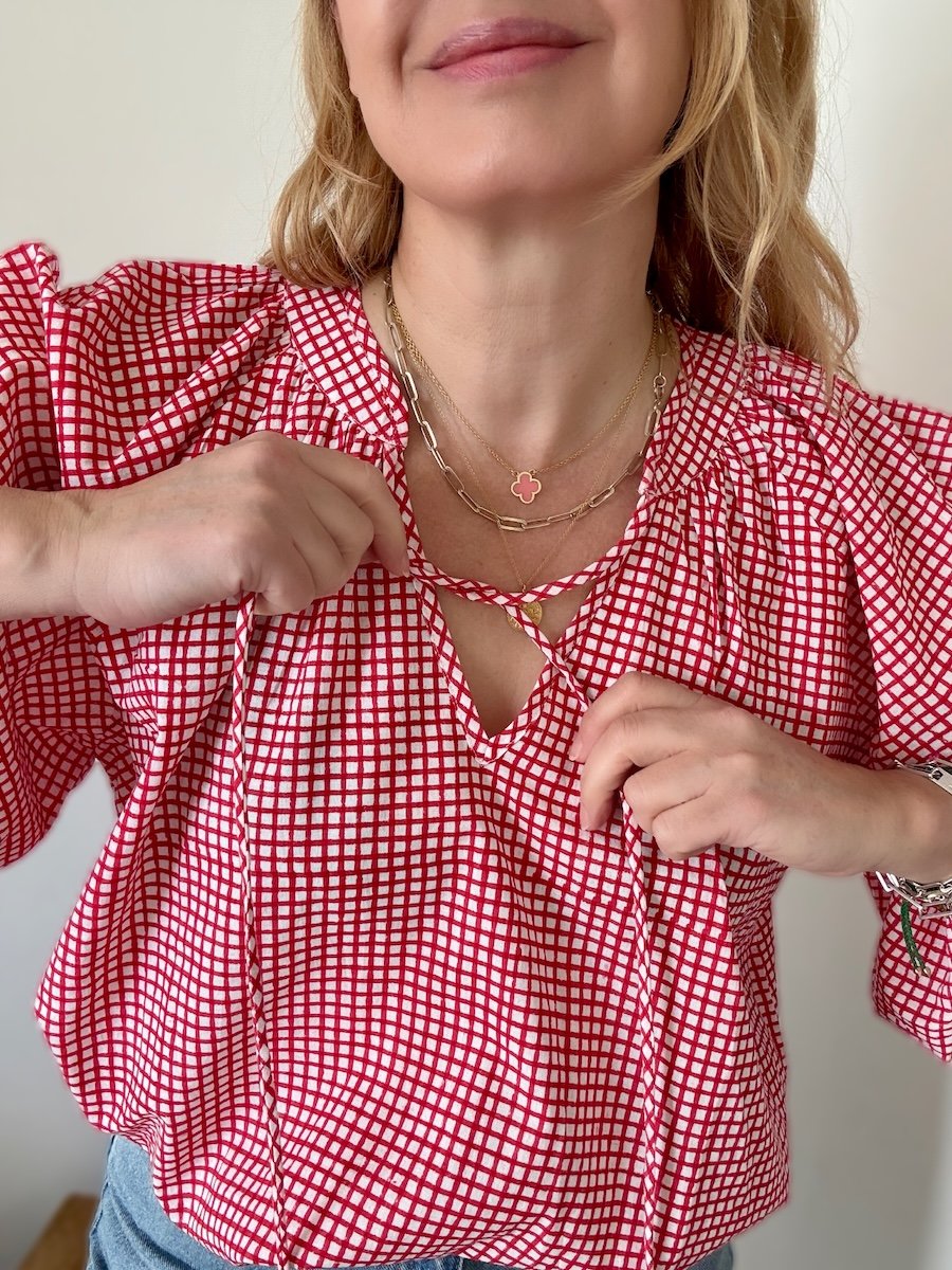 Emily red checkered poet blouse | fwp by rae blouses