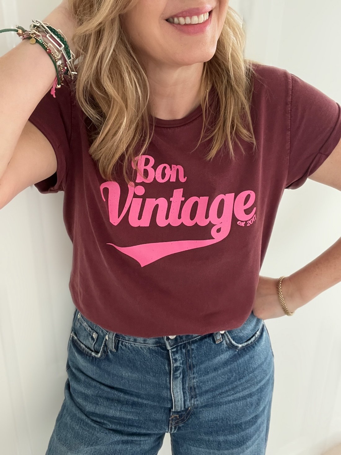 bon vintage retro stone wash burgundy pink | fwp by rae | burgundy slogan t-shirt