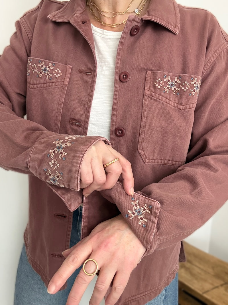 Sienna Embroidered Utility Jacket Sequoia Red Brick Brown