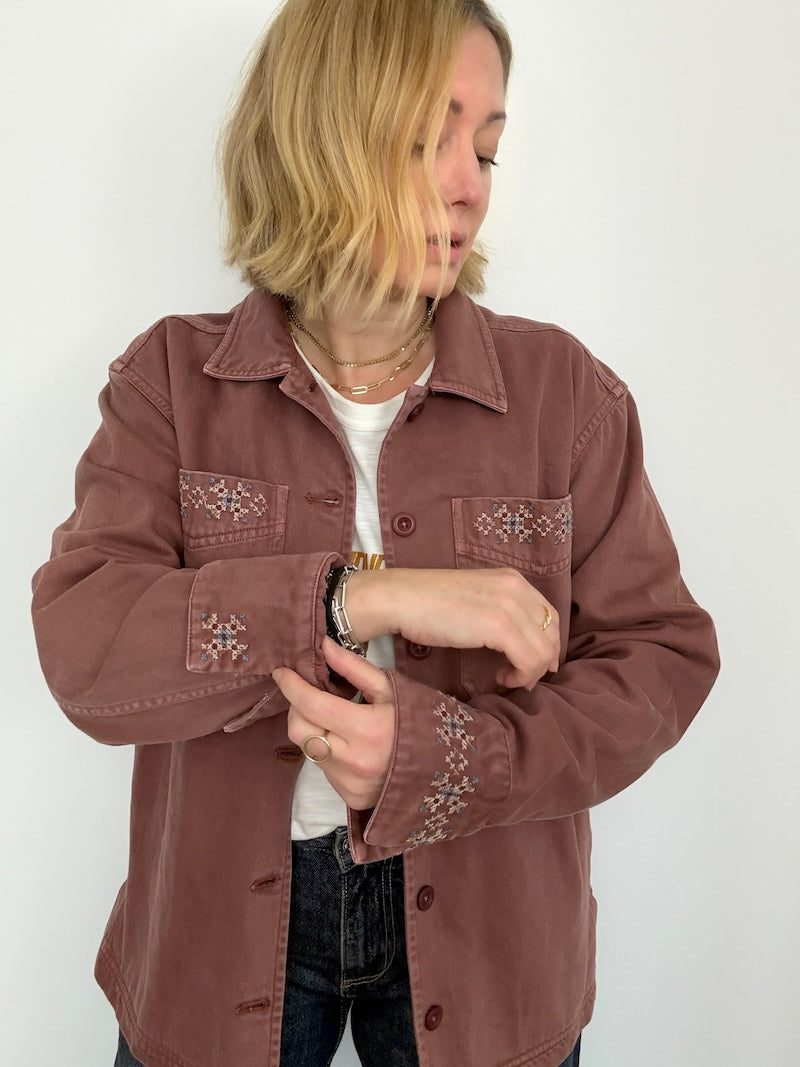 Sienna Embroidered Utility Jacket Sequoia Red Brick Brown