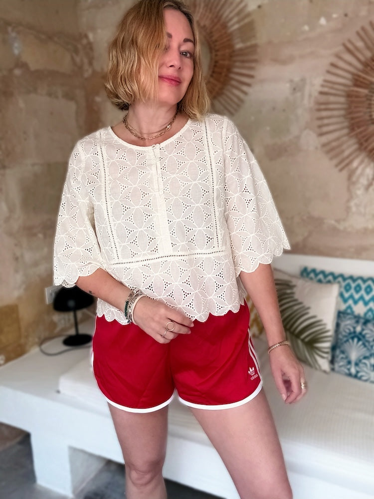 Sadie Broderie Blouse Scalloped Edge Cream