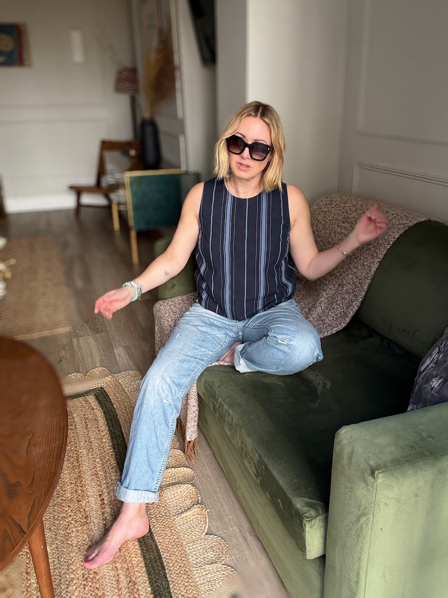 Imogen Cotton Linen Shell Top Blue Stripe