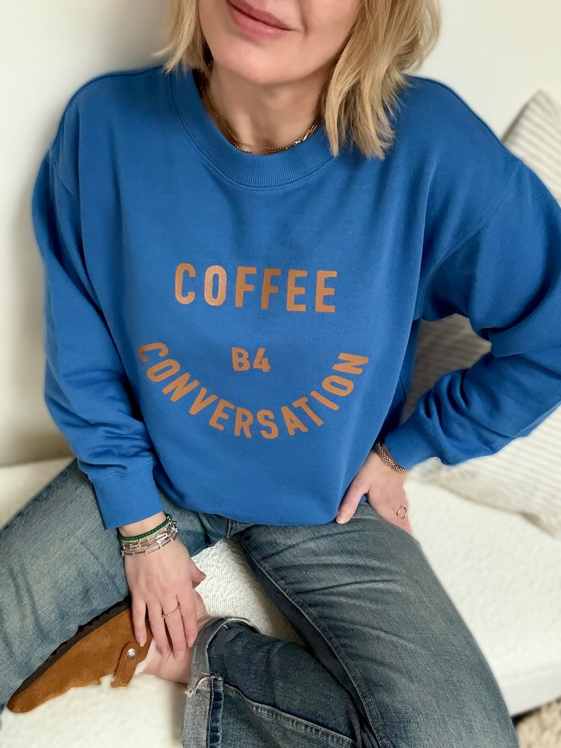 Coffee Before Conversation Sweatshirt Denim blue and Caramel