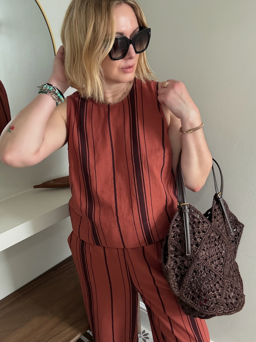 Imogen Shell Top Russet Brown Stripe