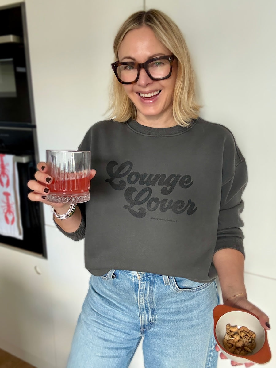 Lounge Lover Oversized Brushed Cotton Sweatshirt Washed Dark Grey