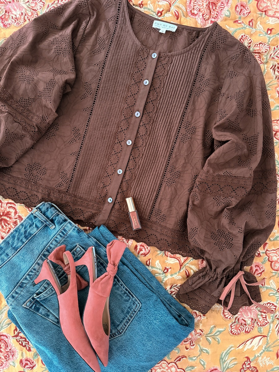 Edie Romantic Lace Boho Blouse Soft Brown
