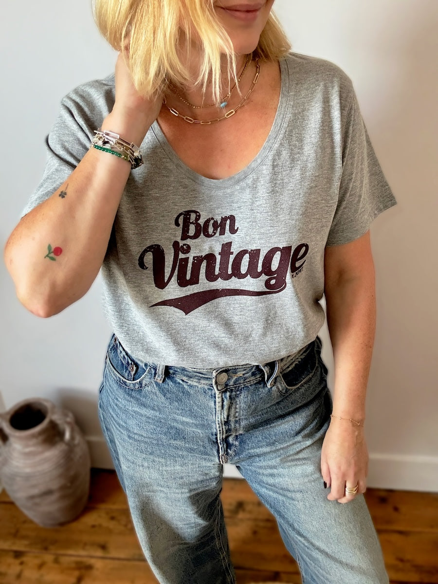 Bon Vintage Scoop Neck Marl Grey Tee