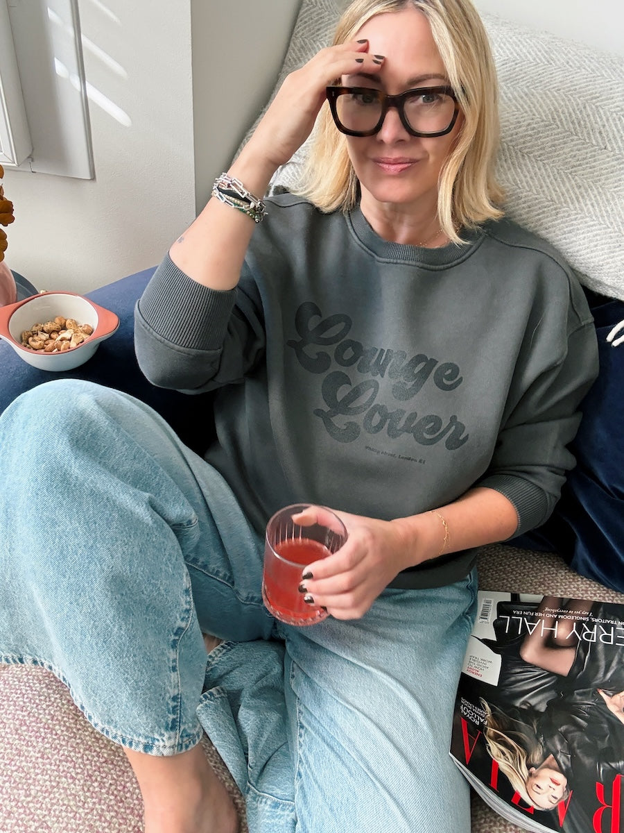 Lounge Lover Oversized Brushed Cotton Sweatshirt Washed Dark Grey