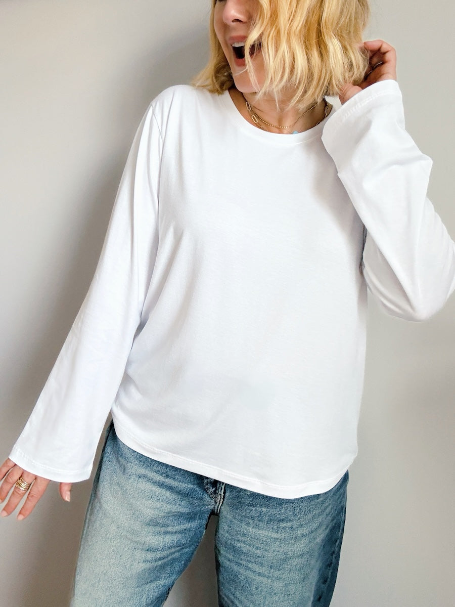 Organic cotton and Modal blend long sleeve white tee
