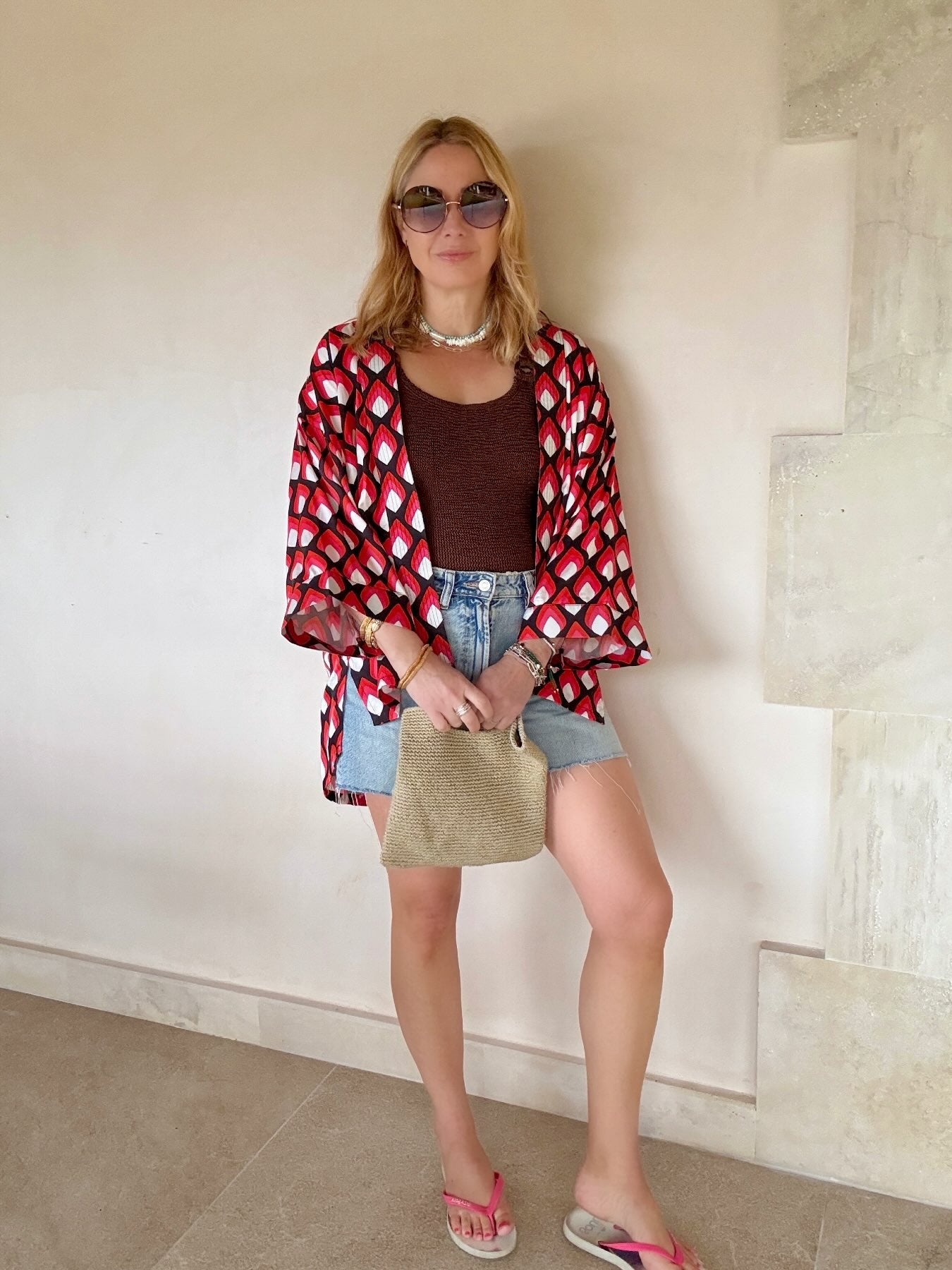 Abi Kimono Geo Print Pink Red