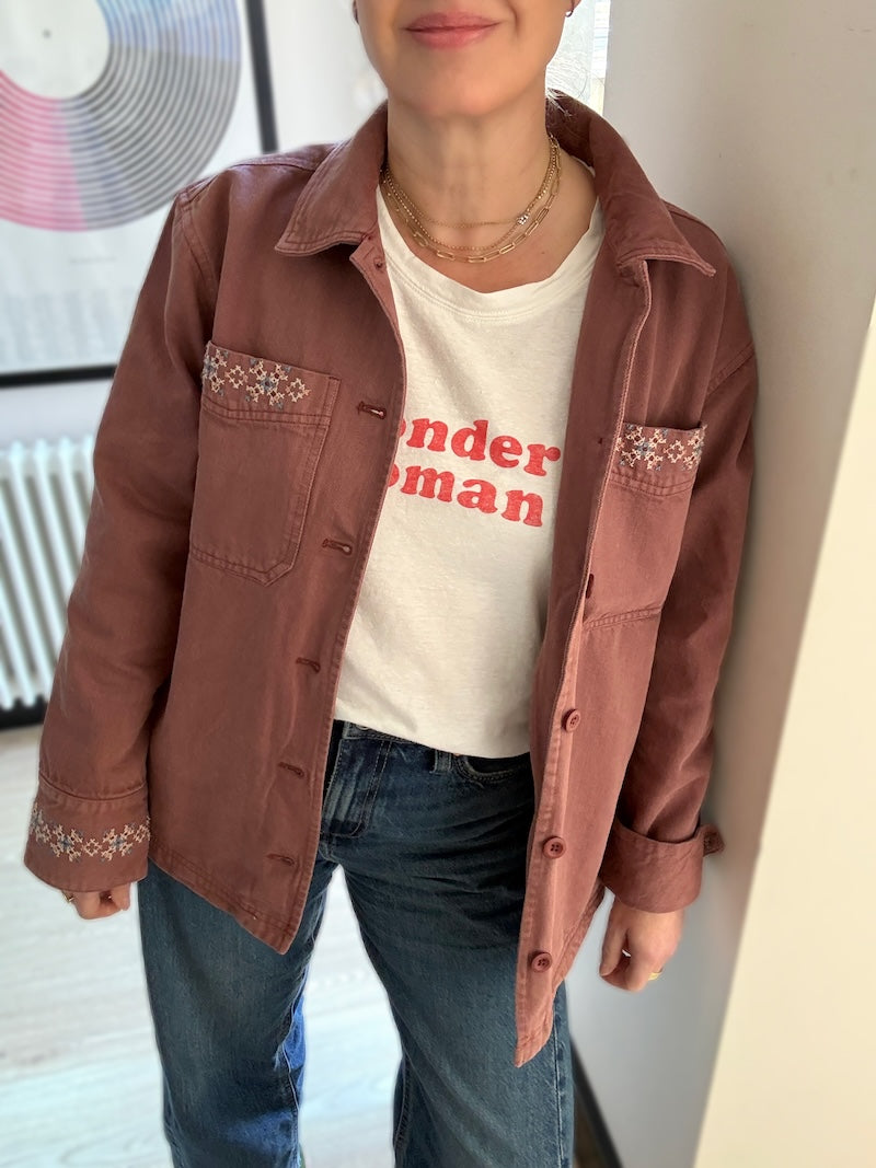 Sienna Embroidered Utility Jacket Sequoia Red Brick Brown