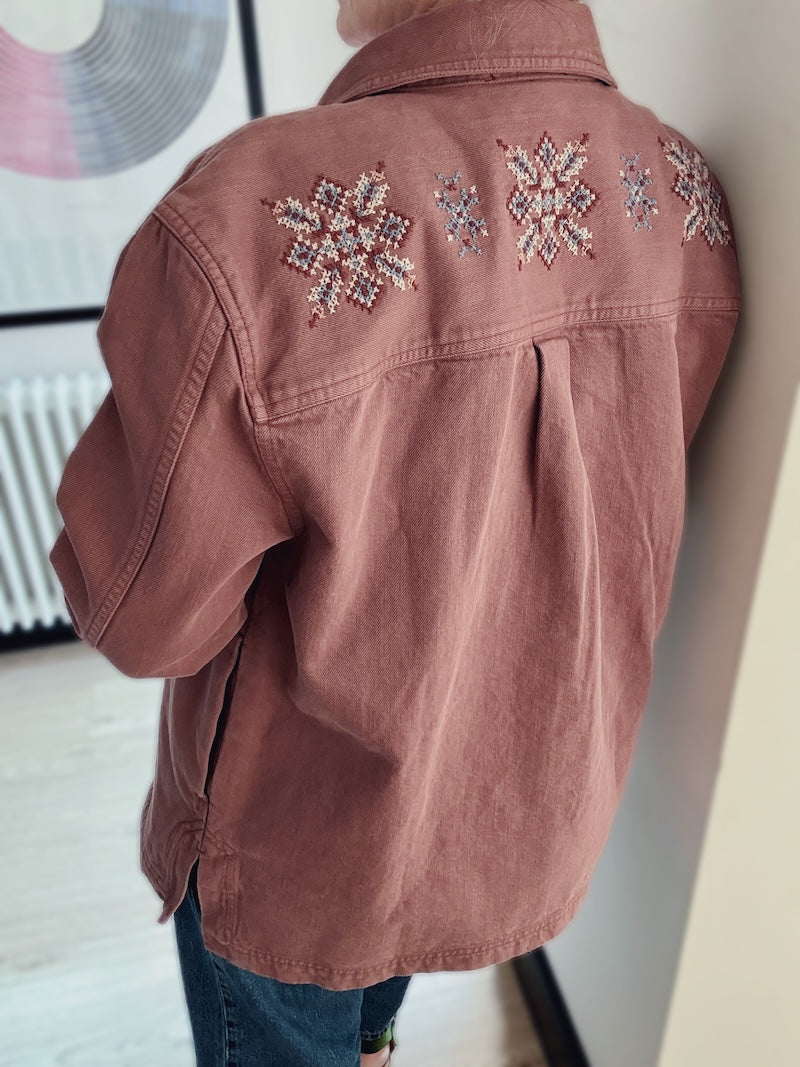 Sienna Embroidered Utility Jacket Sequoia Red Brick Brown