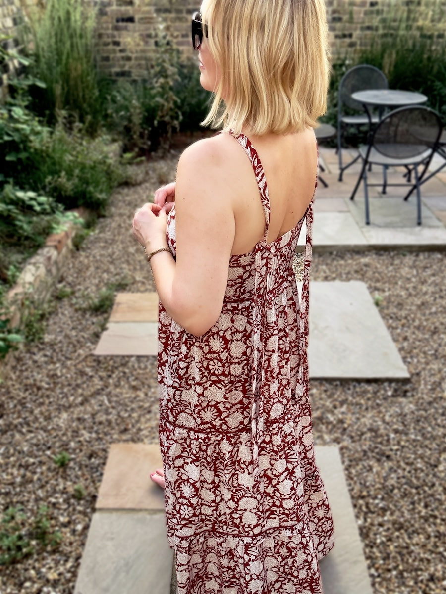 Laurel Cinnamon Block Print Organic Cotton Maxi Dress