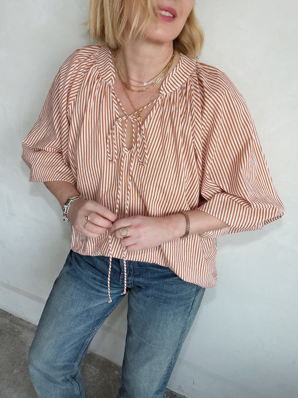 Emily Poet Blouse Butterscotch Orange Candy Stripe