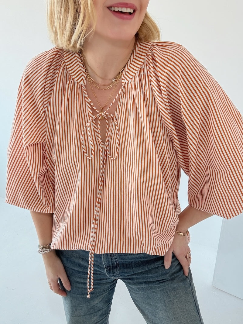 Emily Poet Blouse Butterscotch Orange Candy Stripe