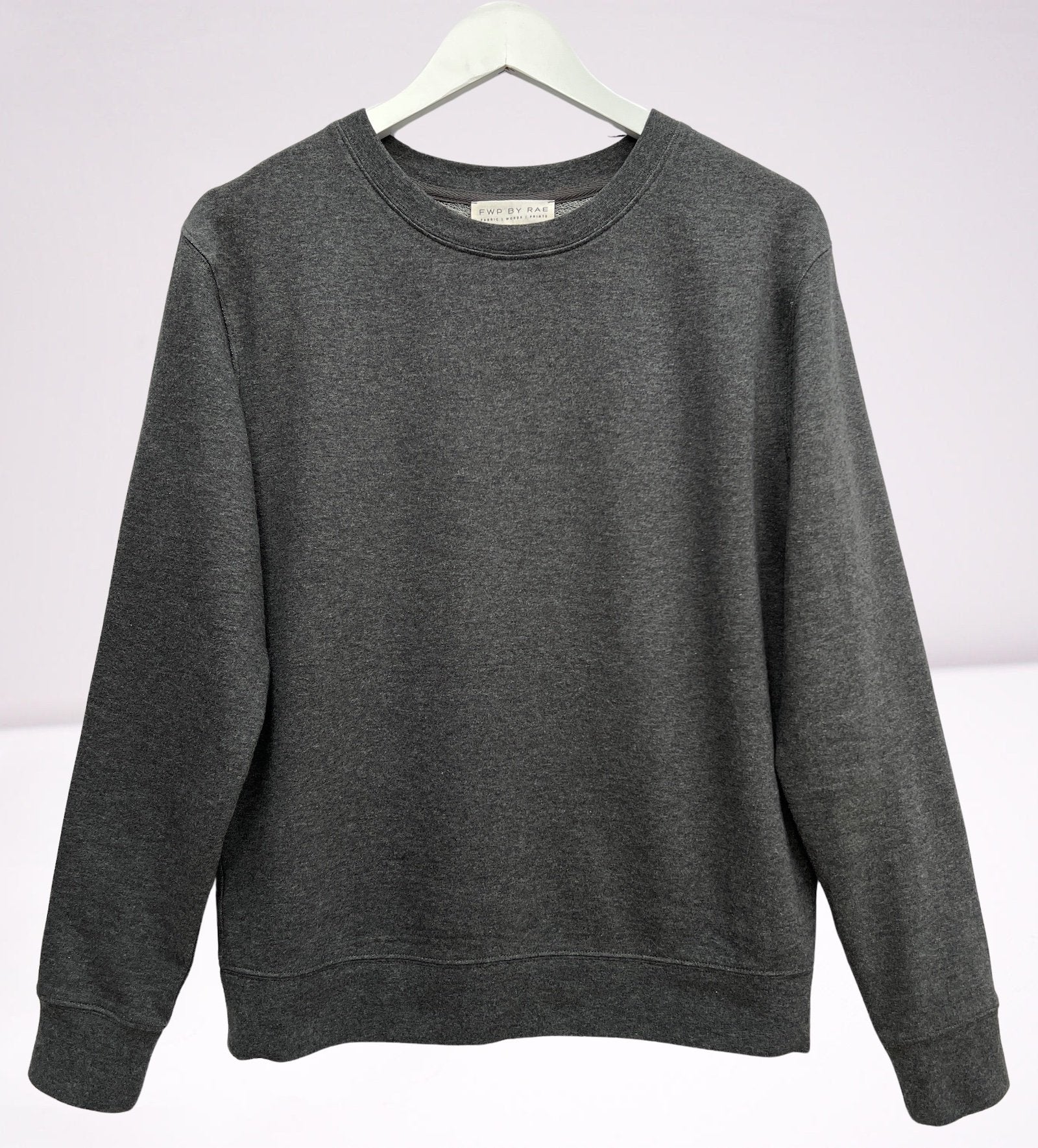 Fine Knit Sweatshirt Classic Neck Charcoal Grey