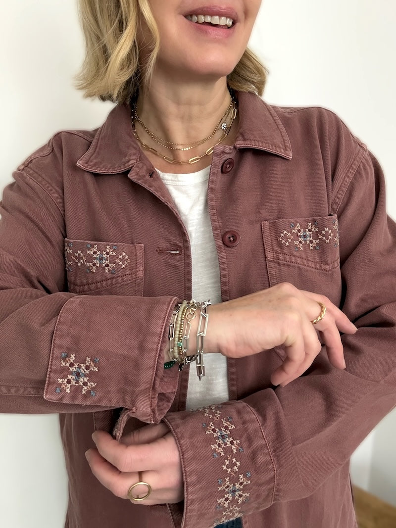 Sienna Embroidered Utility Jacket Sequoia Red Brick Brown