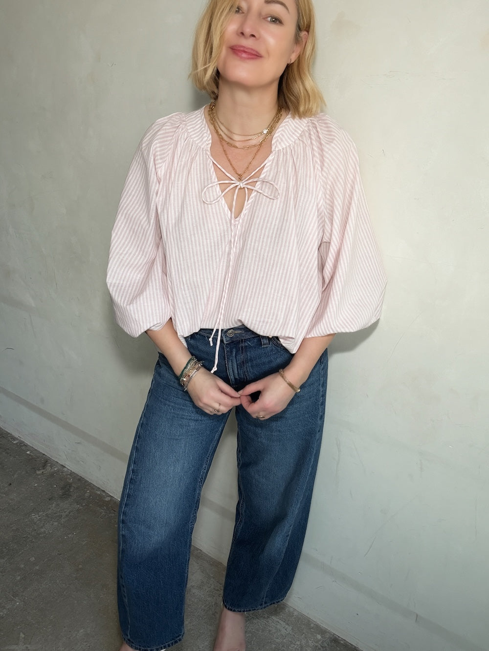 Emily Poet Blouse Soft Pink Stripe